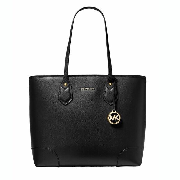 New! MICHAEL KORS Saylor Women's Large Black Leather Tote Handbag Bag - Picture 1 of 5